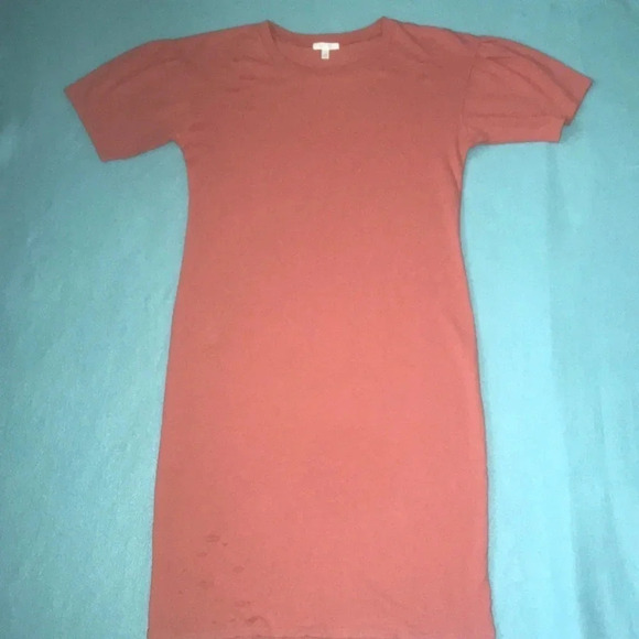 ABOUND Distressed midi dress puffy short sleeves salmon color NEW size XL - Picture 2 of 8